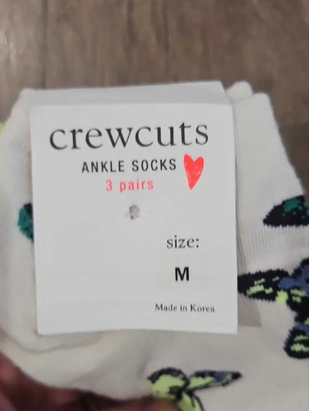 Crewcuts Cream Ankle Socks with Blue & Neon Yellow Butterflies Kid's 13- 2